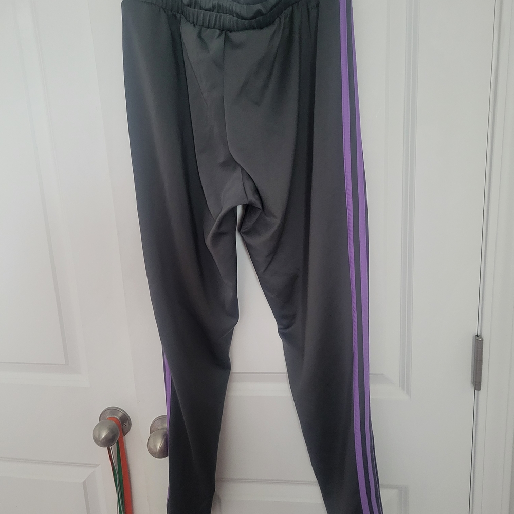 Adidas Track Pants with Purple Side Stripes
